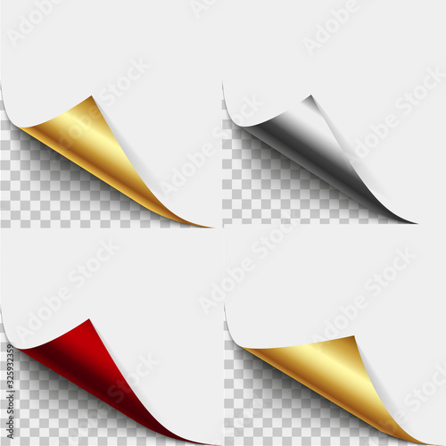 Set of colorful curled paper corners for advertising and sale promo. vector