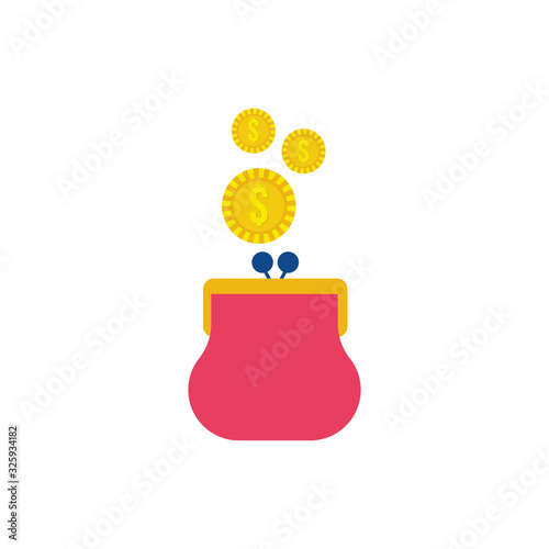 purse with coins money flat style
