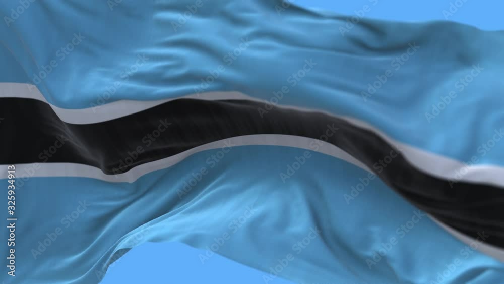 4k Botswana National flag slow seamless waving with visible wrinkles in wind blue sky background.digital rendering-animation loop.