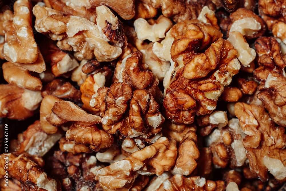 Peeled walnuts on the market counter