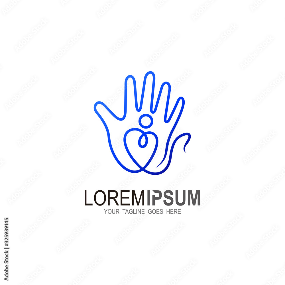 Hand logo with line people design template, heart logo, Medical icon Hand logo with line people design template, heart logo, Medical icon