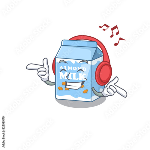 Listening music almond milk cartoon character concept photo