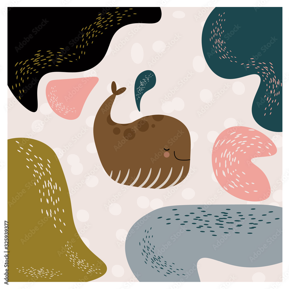 Fototapeta premium Сhildren's illustration with whale and colorful ice floes
