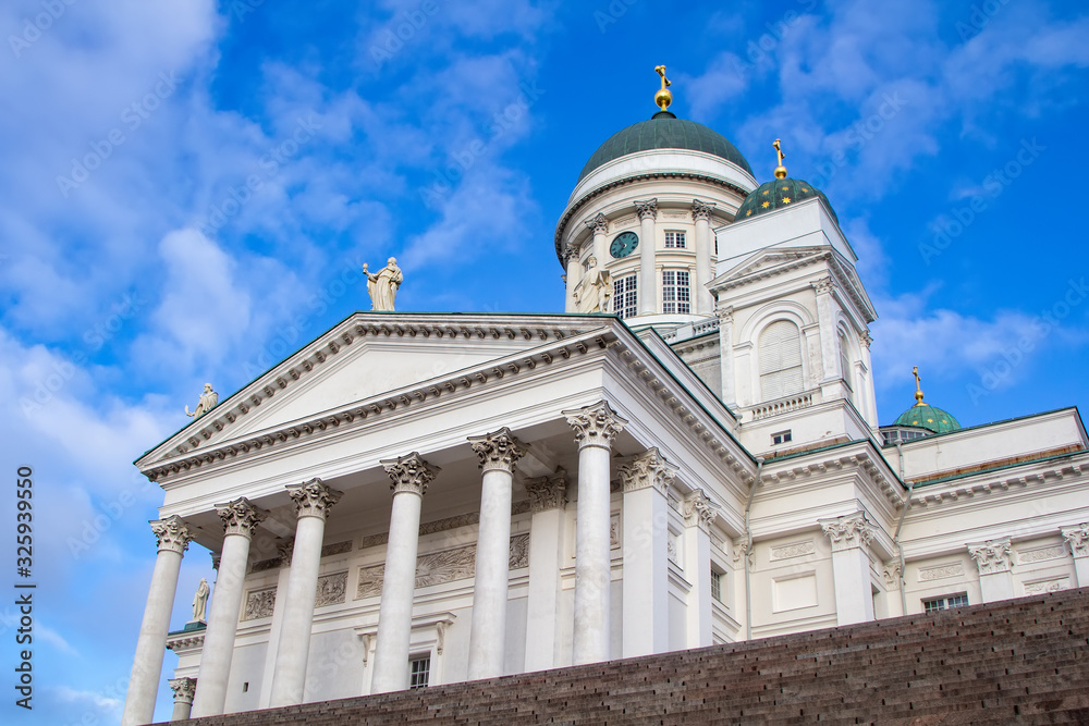 Beautiful  St. Nicholas Cathedral on the Senate square (Senaatintori) in Helsinki, Finland 