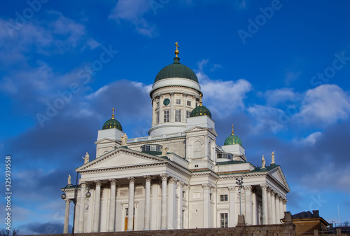 Beautiful St. Nicholas Cathedral on the Senate square (Senaatintori) in Helsinki, Finland 