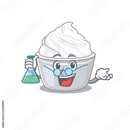 Cool sour cream Professor cartoon character with glass tube