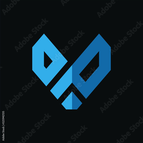 Initial letter OP logo template with gas mask line art illustration in flat design pictogram symbol