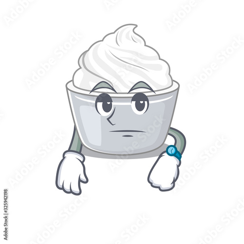 cartoon character design of sour cream on a waiting gesture