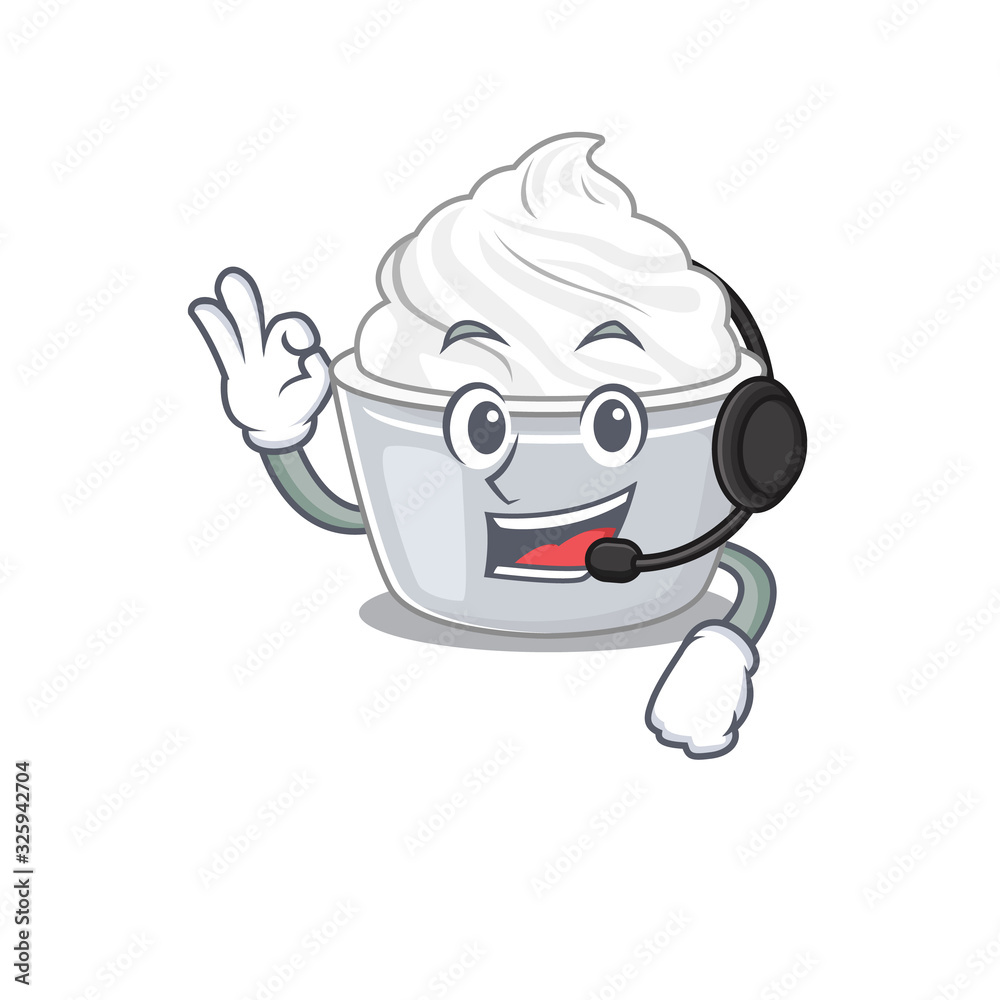 Happy sour cream mascot design style wearing headphone