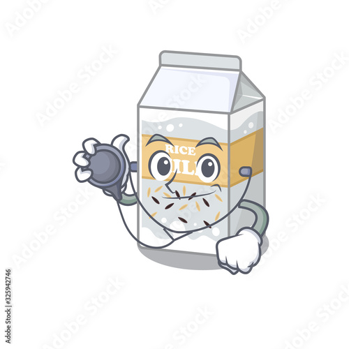 A mascot picture of rice milk cartoon as a Doctor with tools