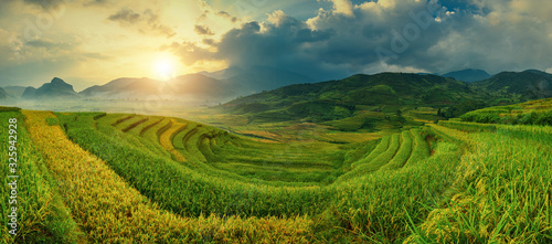 Rice fields on terraced of Mu Cang Chai, YenBai, Vietnam. Vietnam landscapes.