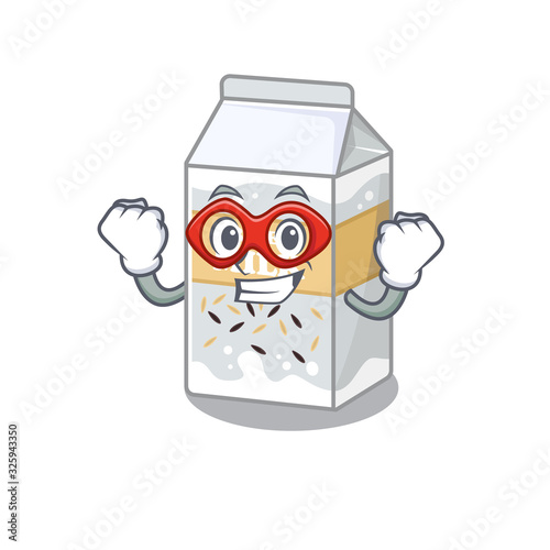 A cartoon concept of rice milk performed as a Super hero