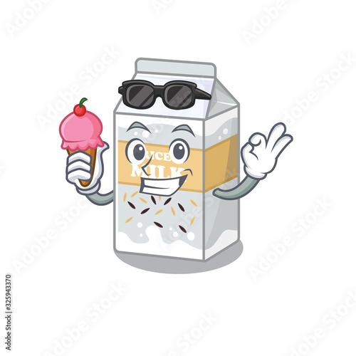 happy face rice milk cartoon design with ice cream