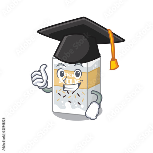 happy and proud of rice milk wearing a black Graduation hat