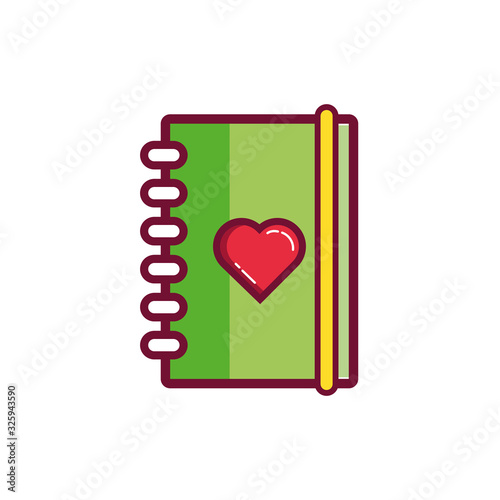 happy valentines day heart in note book line and fill style