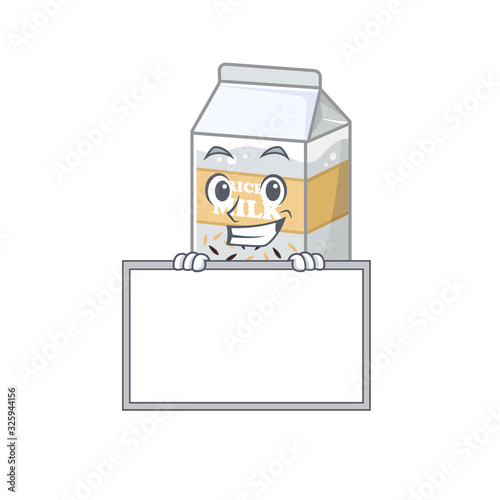 Rice milk cartoon design concept grinning with board