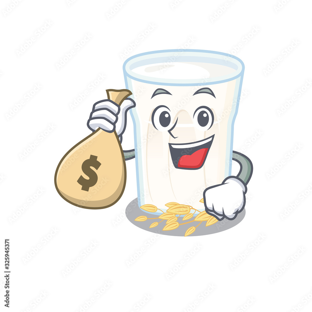 Rich and famous oats milk cartoon character holding money bag Stock ...