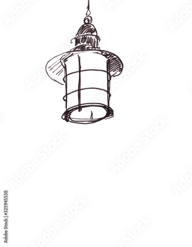 black and white graphic drawing street lamp and place for text