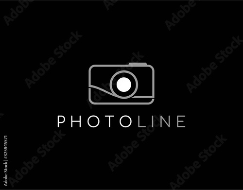 Luxury Photography Logo Template with Modern Concept. Design with Mono Line Isolated on Black Background. This Logo Suitable For Professional Photographer Business, etc.