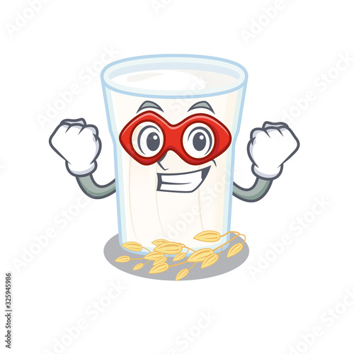 A cartoon concept of oats milk performed as a Super hero