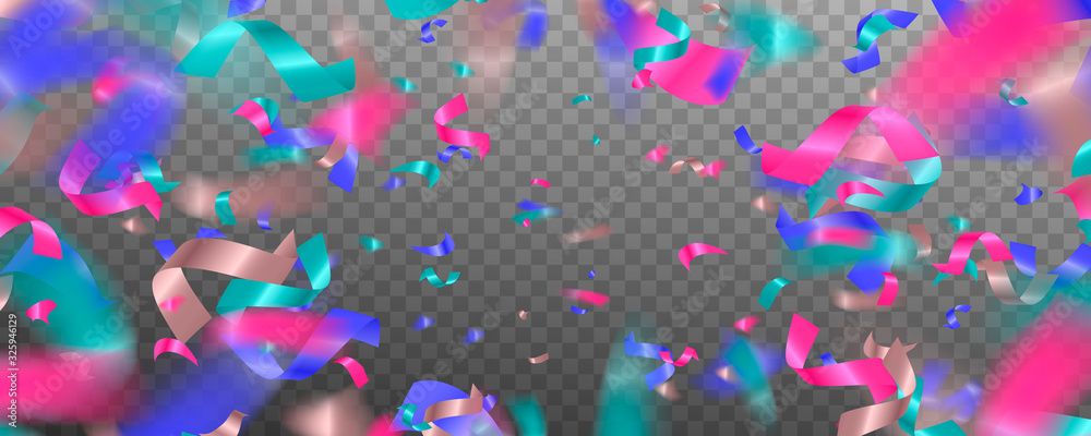 Colorful bright confetti isolated on transparent background. Abstract background with many falling tiny confetti pieces.