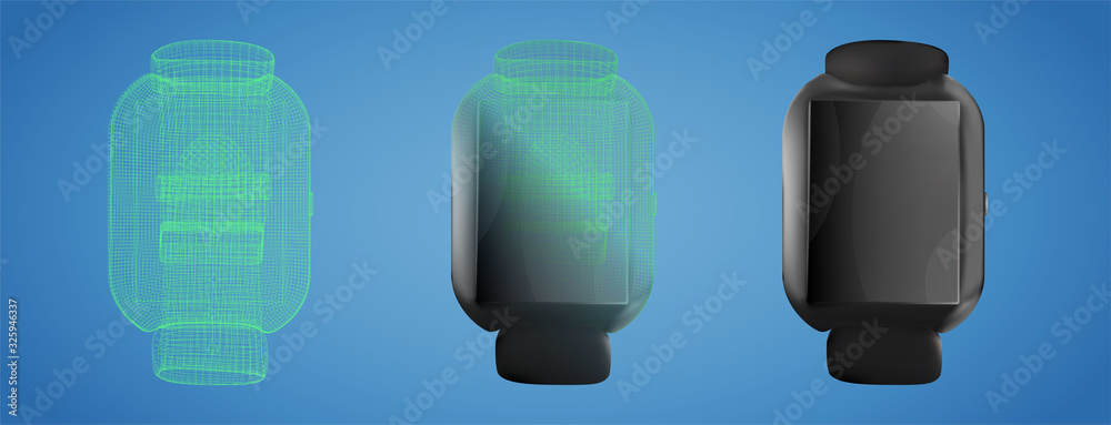 Set of black vector smart watches on a blue background Set of black vector smart watches on a blue background