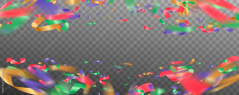 Colorful bright confetti isolated on transparent background. Abstract background with many falling tiny confetti pieces.