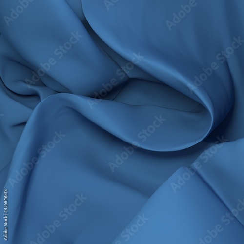 Simple blue background with the drape of the fabric. 3D illustration