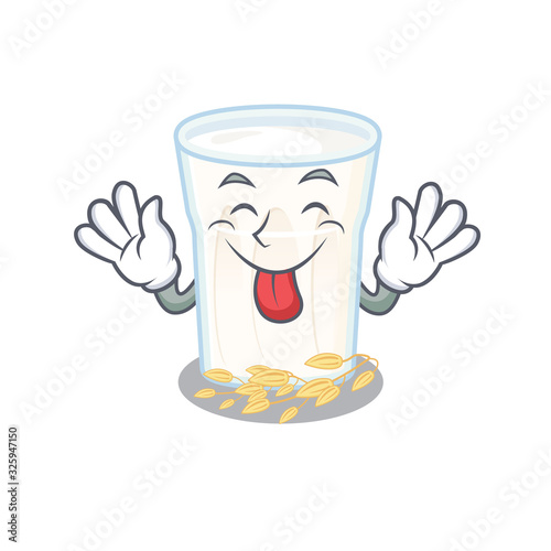 Funny oats milk mascot design with Tongue out