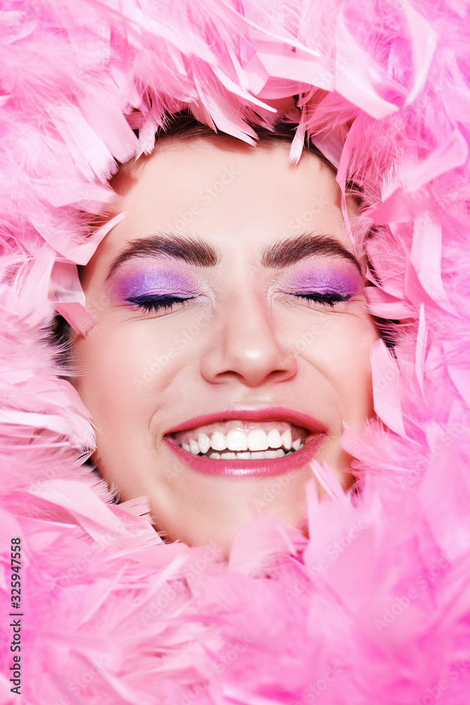 laughing in pink boa laughing in pink boa