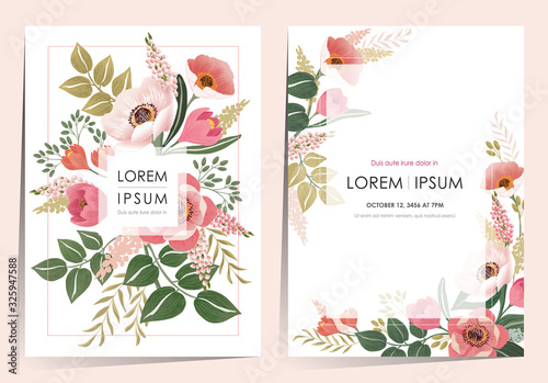  Vector illustration of a beatiful floral frame set for Wedding, anniversary, birthday and party. Design for banner, poster, card, invitation and scrapbook 