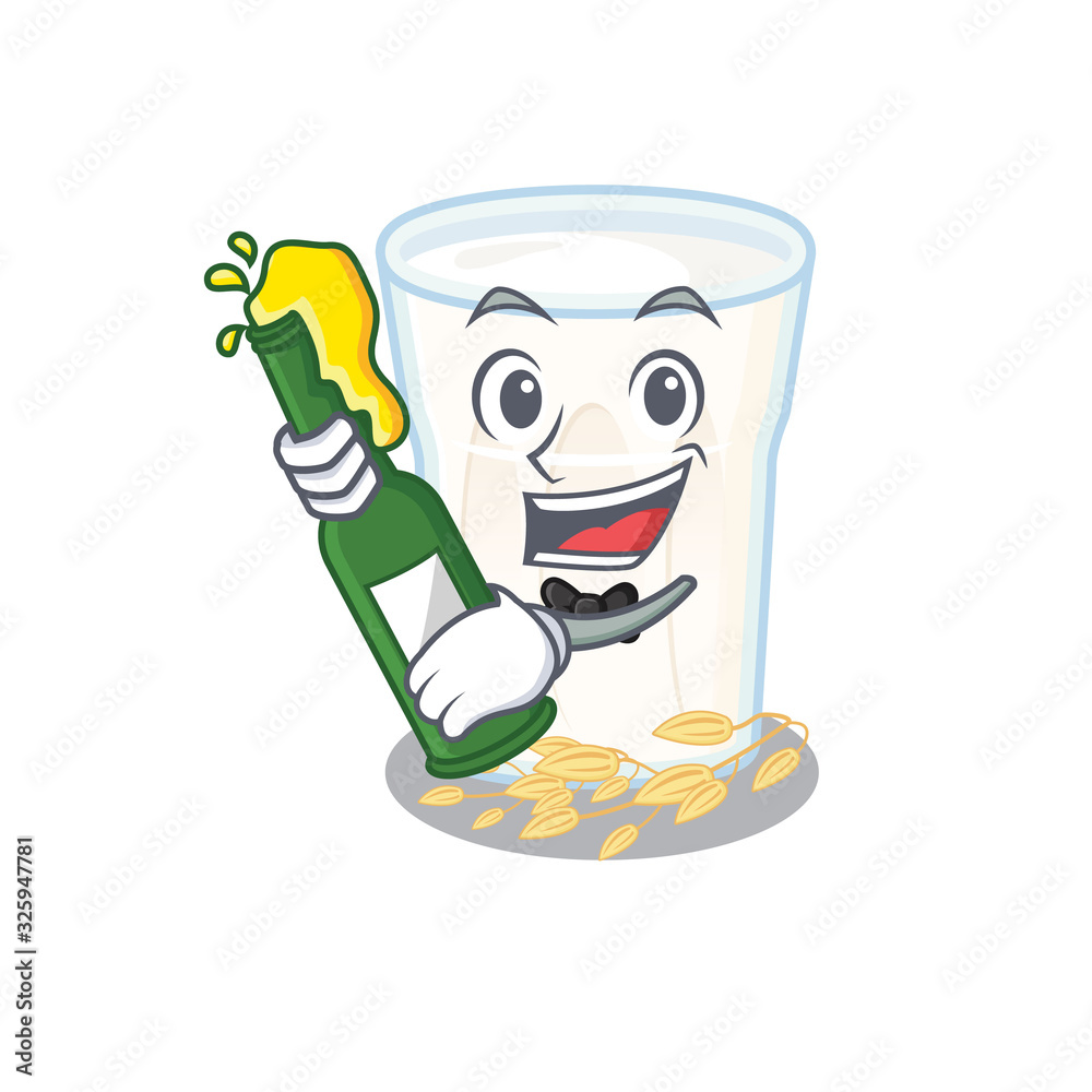 mascot cartoon design of oats milk with bottle of beer mascot cartoon design of oats milk with bottle of beer
