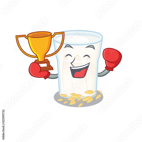 fantastic Boxing winner of oats milk in mascot cartoon design