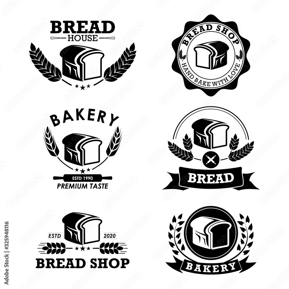 Set of bakery and bread logo. Premium Vector