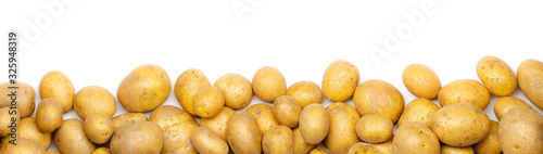 a heap of potatoes as banner, border, headline, header or panorama, isolated with white background