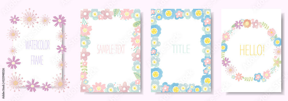 Set of watercolor flowers frame