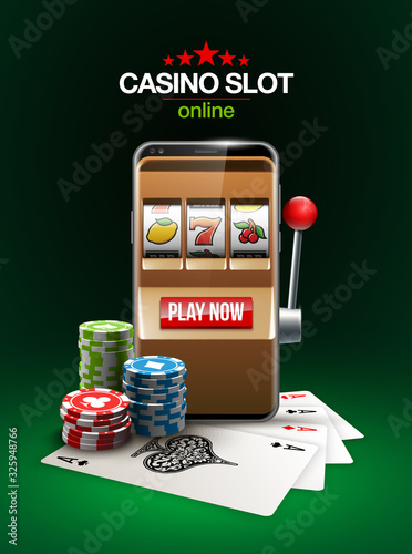big win illustration Online Jackpot casino Slot machine banner in mobile phone. Chips, playing card, dice. Marketing Luxury Banner Jackpot Online Casino game Slot-machine in Smartphone play now poster