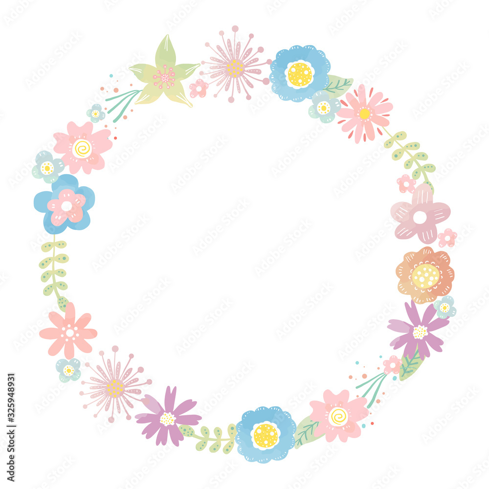 Floral circle frame, hand drawn template