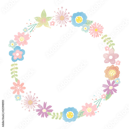 Floral circle frame, hand drawn template