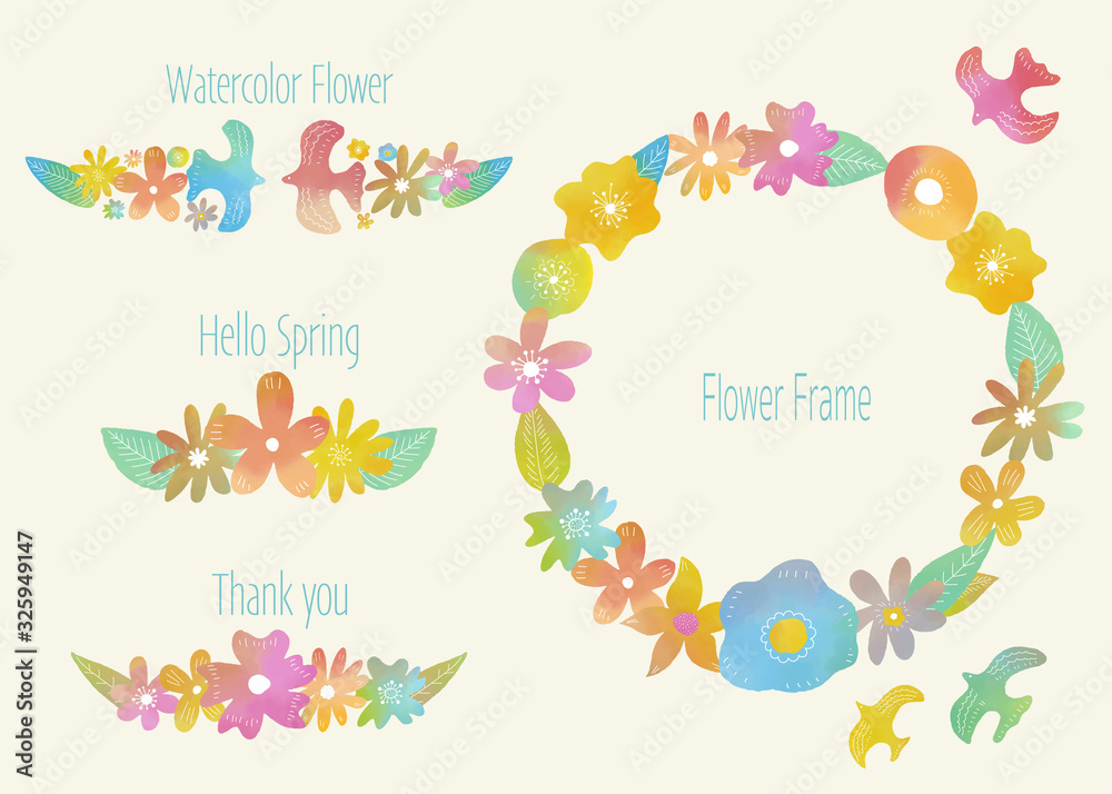 Set of floral branch and frame, hand drawn template