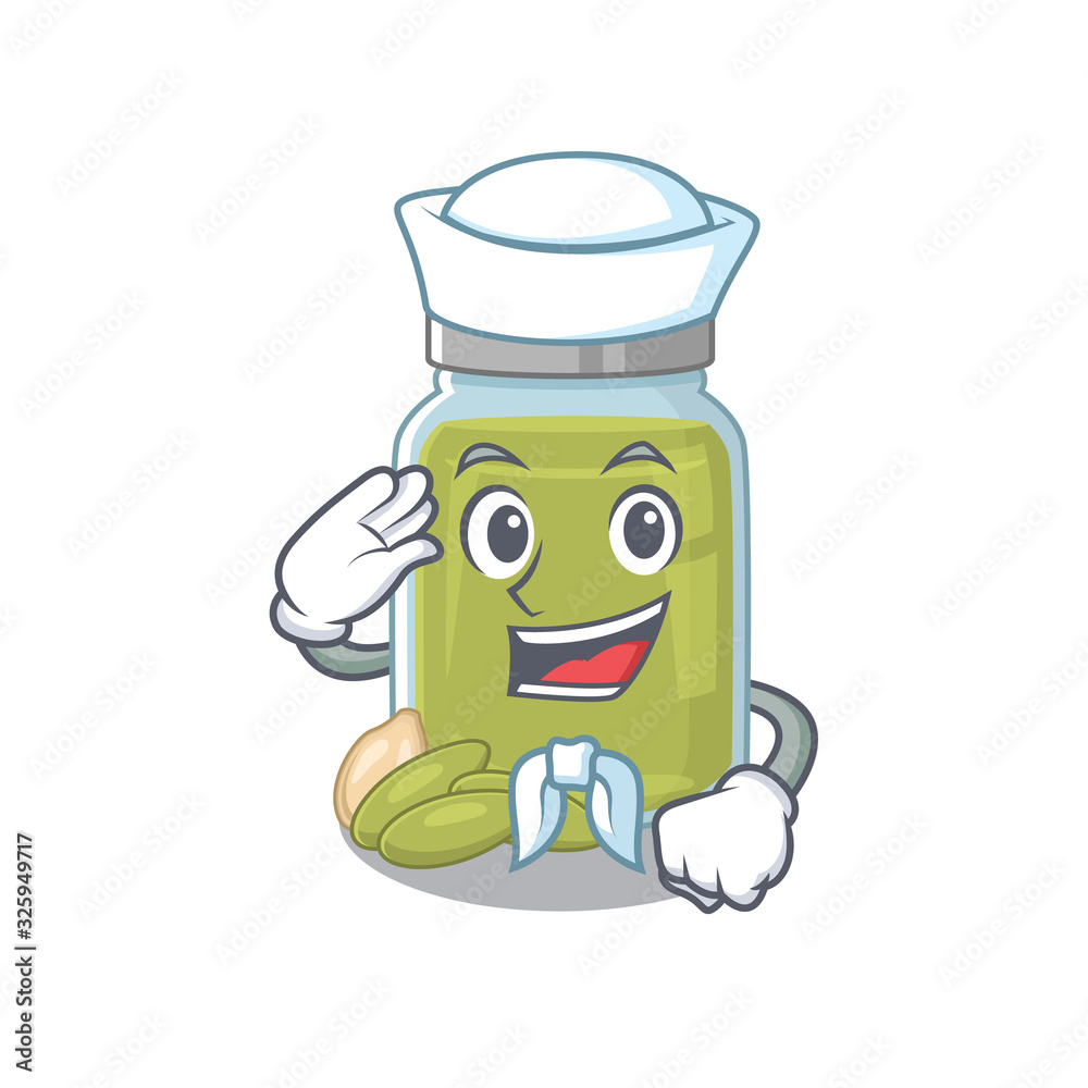 Pumpkin seed butter cartoon concept Sailor wearing hat Pumpkin seed butter cartoon concept Sailor wearing hat