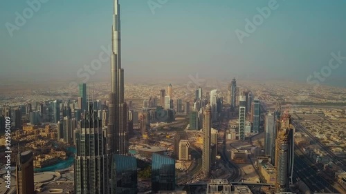 UAE Dubai downtown city modern urban skyscraper famous tower architecture in beautiful 4k aerial drone panorama skyline