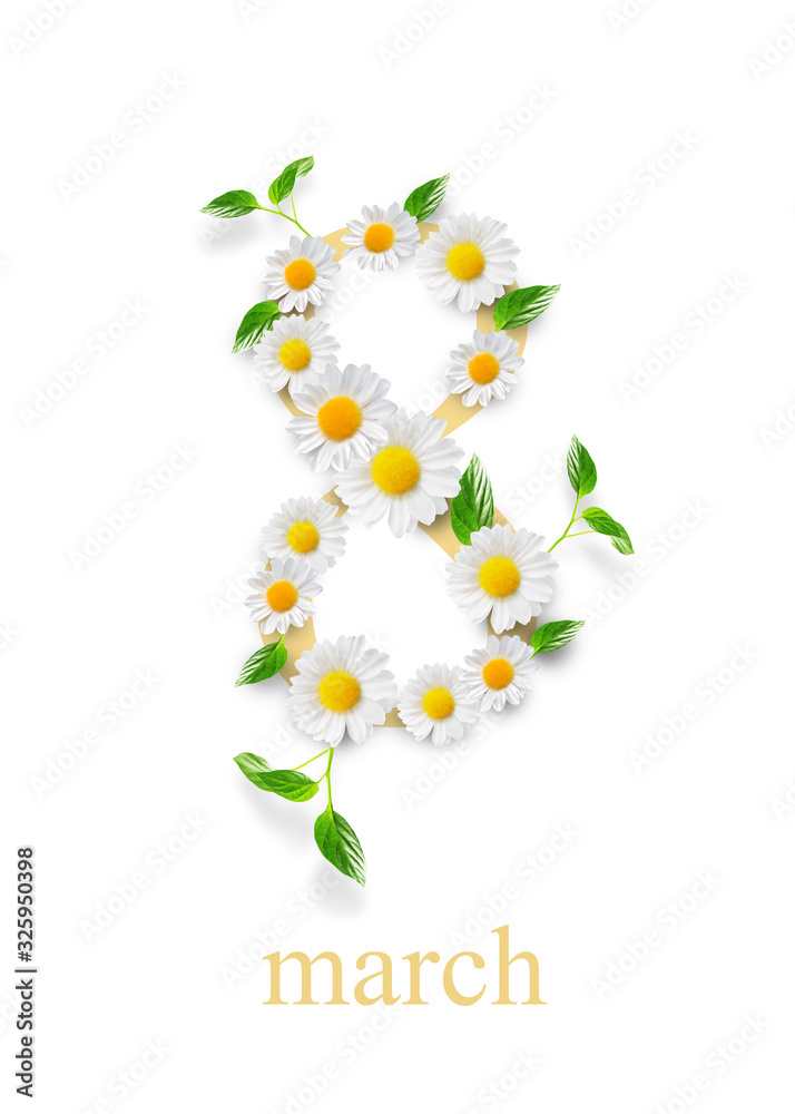 Φωτογραφία The number eight from flowers, woman's day, 8 march, spring background