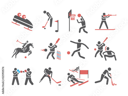 Kinds of Sports flat icons set. Sports players. Vector signs for web graphics