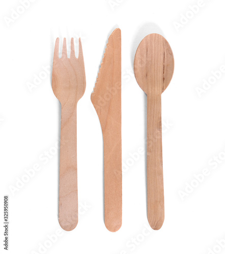 Eco friendly wooden cutlery - Plastic free concept - Wood - Isolated