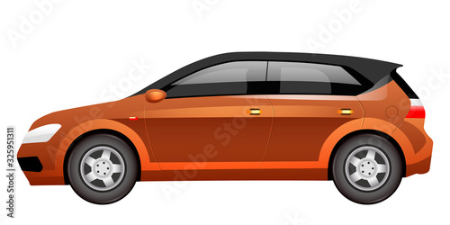Orange hatchback cartoon vector illustration. Spacious family car flat color object. Large bronze color auto side view. Modern personal transport, cuv automobile isolated on white background