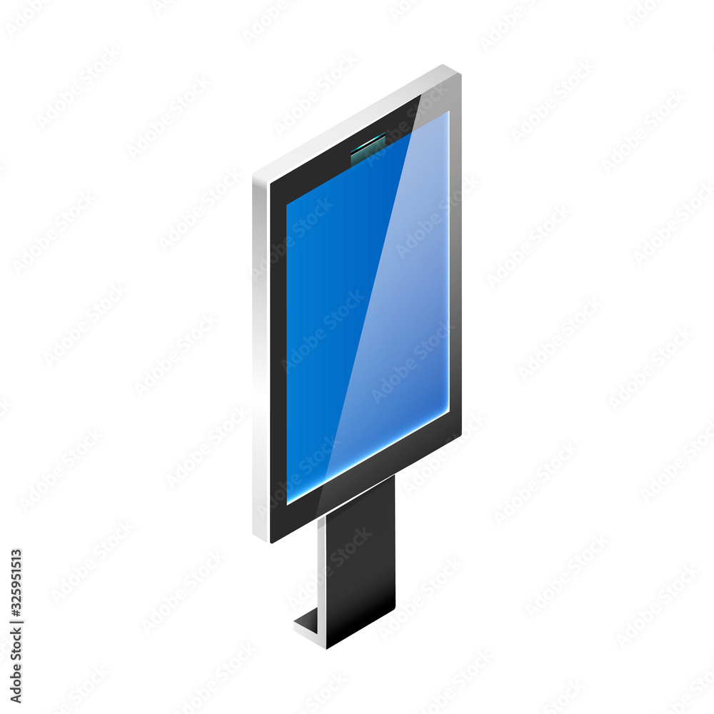 Information kiosk isometric realistic vector illustration. Realistic digital panel flat color object. Street board with interactive display isolated on white background. Modern self service technology Information kiosk isometric realistic vector illustration. Realistic digital panel flat color object. Street board with interactive display isolated on white background. Modern self service technology
