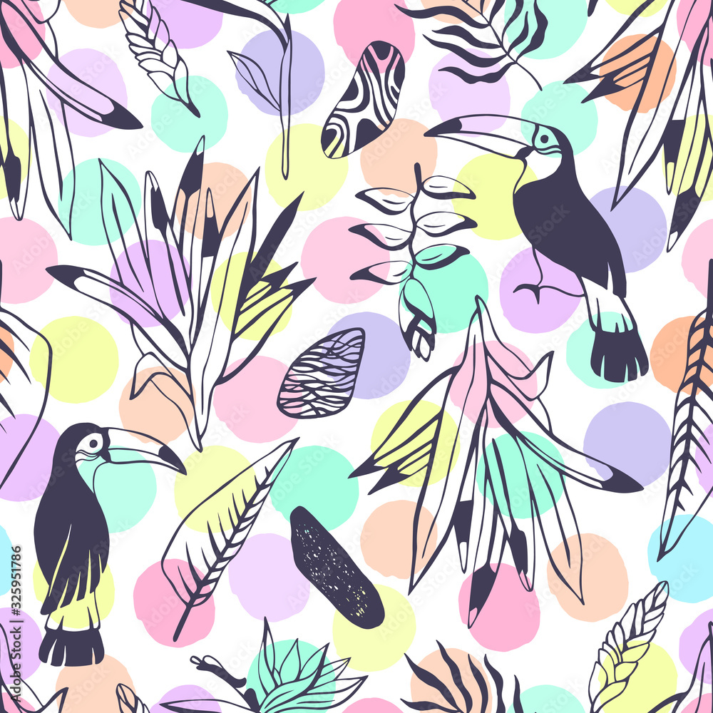 Tropical seamless pattern with toucans. Vector background. Tropical seamless pattern with toucans. Vector background.