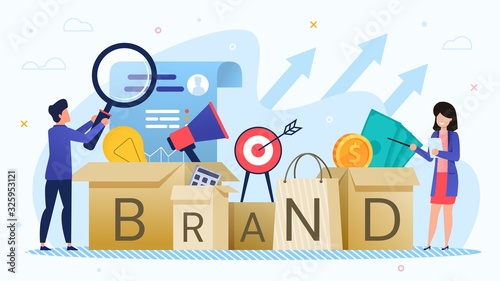 Businesspeople Develop Marketing Brand Strategy and Studying Large-Scale Advertising Campaign. Man and Woman Keep Accounts and Investment, Overseeing Candidate Profile. Vector Illustration