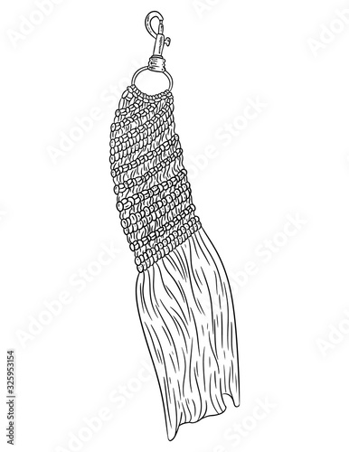 Macrame boho style keychain. Textile knotting design charm. Llinear modern indigenous macrame element